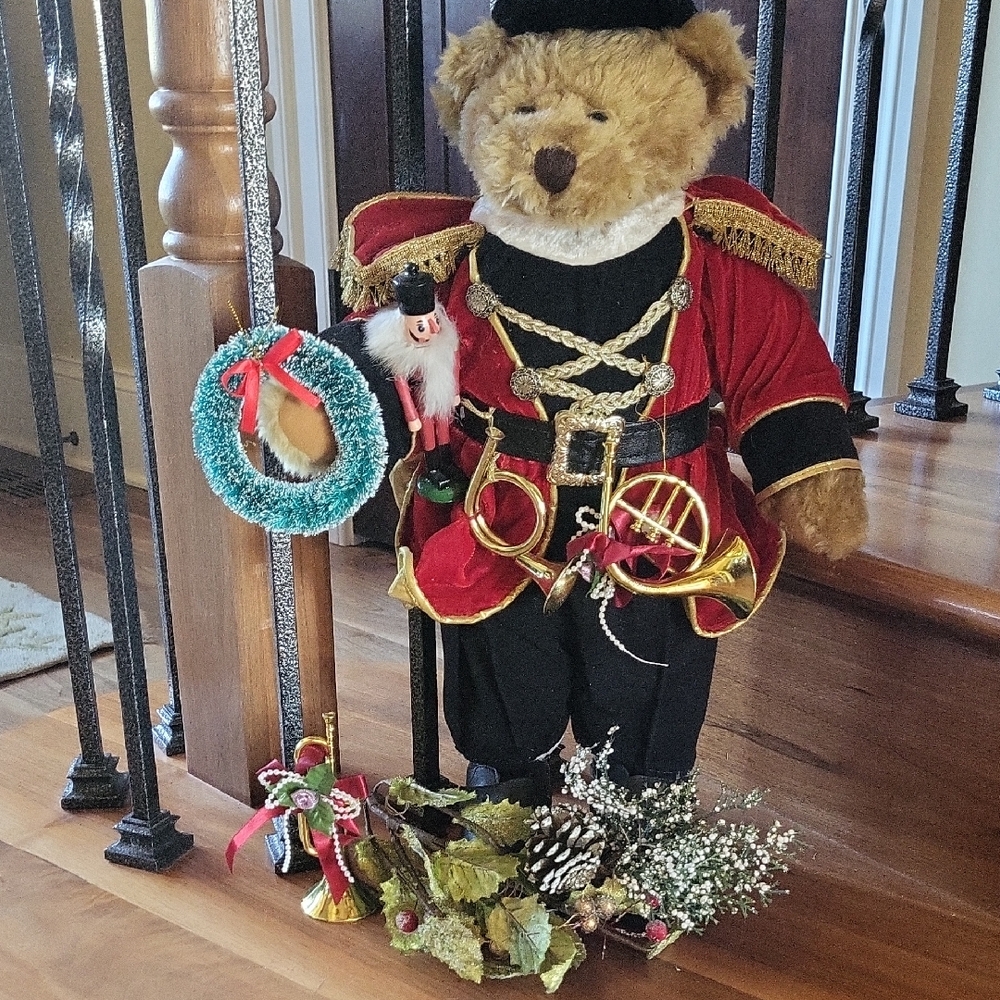 Festive Teddy Bear Nutcracker Decor